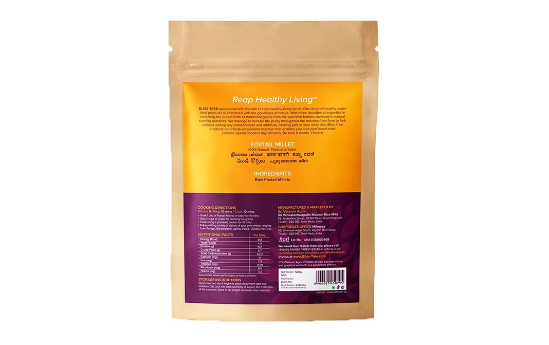 Bliss Tree Ancient Grains Foxtail Millet    Pack  500 grams